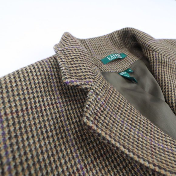 RALPH LAUREN BROWN PURPLE MULTI HOUNDS-TOOTH BLAZER JACKET SIZE 12 - Picture 6 of 15